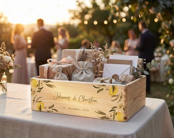 Personalized Memory Box with Botanical Design - Customized with Names & Date - High-Quality Wedding Gift Keepsake Box