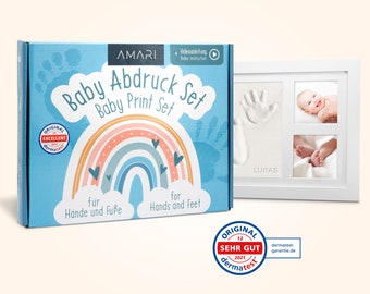 AMARI® Rainbow Gipsabdruck Set Baby Hand- und Fuß – Abdruckset Baby mit Buchstaben, Zahlen und Bilderrahmen