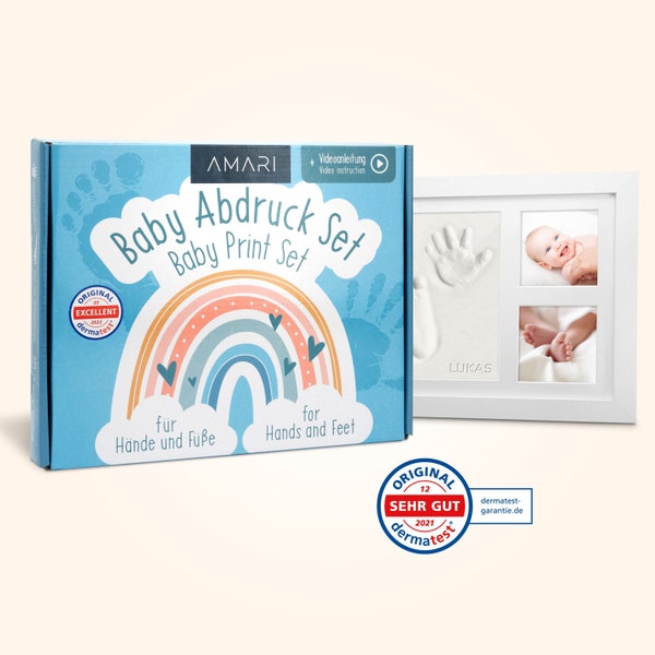 AMARI® Gipsabdruck Set Baby Hand- und Fuß – Abdruckset Baby mit Buchstaben, Zahlen und Bilderrahmen