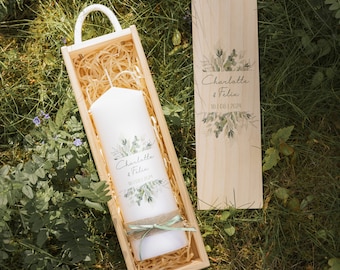 Personalisierte Traukerze - Pflanze - Personalisiert mit Namen & Datum - Geschenk zur Hochzeit - Hochwertige Stumpenkerze Hochzeitsgeschenk