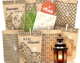 Lot de 30 calendriers Ramadan à remplir, 30 sacs cadeaux en tissu