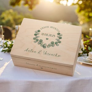 VCaja de recuerdos personalizada con diseño botánico - Personalizada con nombres y fecha - Regalo de boda de alta calidad