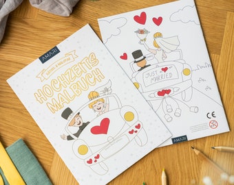 HOCHZEITSMALBUCH inklusive Stifte - Gastgeschenk für jede Hochzeit - Kinder Malbuch Set als Beschäftigung für Unterhaltung - AMARI®