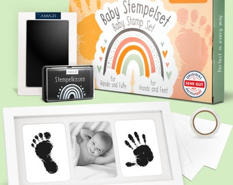 AMARI® Stempelset Baby Handabdruck und Fußabdruck Set inkl. 2 Stempelkissen und 4 Druckkarten