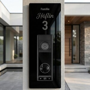 Personalized doorbell sign for Eufy Video Doorbell E340 | Nameplate for front door and mailbox | Engraved acrylic, anthracite | No drilling/gluing required