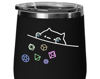 DND gato lanzando dados vaso de vino, taza de café de juego de rol, taza de amante de los gatos, taza de jugador, vaso rpg de mesa, regalo Dnd para ella, regalos de juego