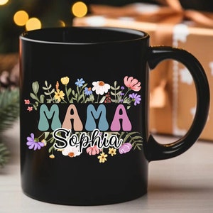 Personalized Mama Mug for Mom Mothers Day Birthday Gift for Mom Mug for New Mom Baby Announcement Pregnancy Reveal Gift for Wife Floral Mug