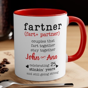 Funny 25th Anniversary Personalized Mug for Couples Fart Partner 25 years Parents Anniversary Gift for Husband Wife Couple 25 Years Together