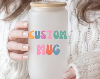 Custom Glass Mug, Personalized Coffee Mug, Gift for Her, Gift for Him, Custom Logo Birthday Christmas Gift Ideas Tumbler Travel Mug