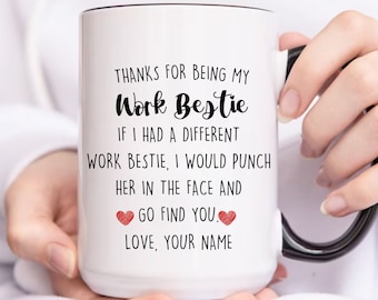 Taza personalizada de regalo de Bestie de trabajo para compañero de trabajo, Taza de café de gracias por ser mi mejor amiga de trabajo, Regalos de cumpleaños y Navidad para tazas de amigos de trabajo