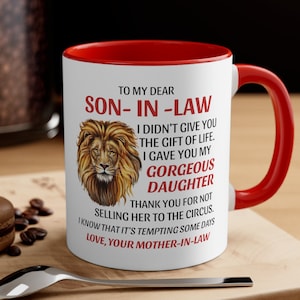 Personalized Son In Law Gift from Mother in Law, Funny Son In Law Mug, Wedding Gift for Son In Law,  Future Son In Law Birthday Gift for Him