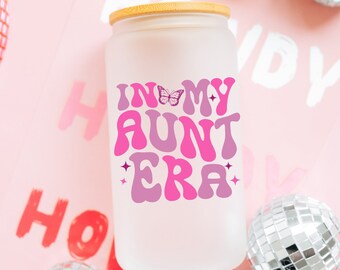 In My Aunt Era Glass Mug, Christmas Gift For Aunt Mug for Cool Aunt Gift from Niece, Auntie Mug For Sister Promoted to Aunt Announcement Cup