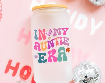 In My Auntie Era Glass Mug, Cute Christmas Gift For Aunt Mug for Cool Aunt Tumbler, Auntie Mug Gift For Sister Promoted to Aunt Announcement