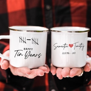 10-jähriges Jubiläumsgeschenk für Frau, 10-jähriges Jubiläum, Zinn Jahrestagsgeschenk, benutzerdefinierte 10-jähriges Jubiläum, glückliches Zinn Jahre Jubiläum Camping Becher