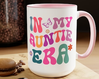 Aunt Era Mug, In My Auntie Era Mug for New Aunt Baby Reveal Gift for Sister, Pregnancy Announcement Christmas Gift for Auntie Mug Auntie Cup