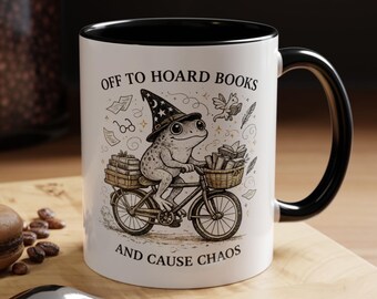 Bookish Frog Mug, Off to Hoard Books and Cause Chaos, Frog Book Mug, Fun Gifts For Book Club Members & Readers, Bookworm, Book Lover Gifts