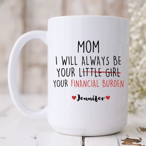 Presente personalizado da mãe da filha, presentes para a mãe, caneca para o dia das mães, fardo financeiro, caneca de café engraçada para a mãe, presente de aniversário para a mãe