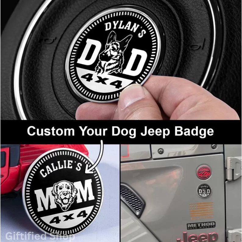 Custom Jeep Badge With Dog Name Personalized Jeep Accessories Etsy