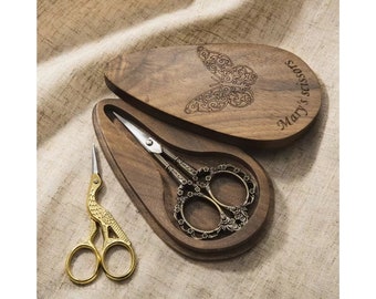 Custom Embroidery Scissor with Engraving Wood Box, Vintage Art  European Stork Style  Scissors, Needlework Small Sharp Sewing Scissors