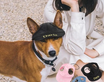 Cappello per cani con nome ricamato personalizzato, cappello parasole per cani, cappello regolabile con foro per le orecchie, berretto da baseball personalizzato per amanti degli animali, regalo per mamma di cani.
