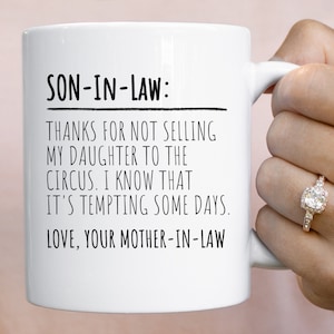 Funny Son in Law Gift for Son in Law Mug Groom Wedding Gift Thanks for Not Selling My Daughter To The Circus Cup Bonus Son Mug from In Laws