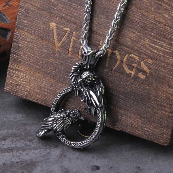 thumbnail image 2 of MOYOZZ Mens Norse Viking Celtic Knot Crow Raven Pendant Necklace – Stainless Steel 316L 2 of 2