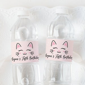 Editable Kitty Cat Birthday Water Bottle Label, Cat Birthday Bottle Sitckers, Kitten Birthday Favors, Pink Kitten Birthday Theme, KGBP02