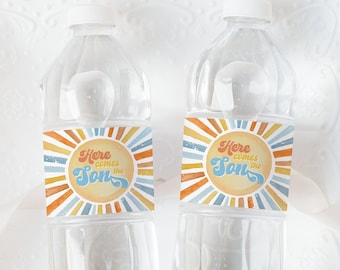 Editable Sunshine Baby Shower Water Bottle Label, Here Comes the Son Baby Shower Bottle Label, Boy Boho Sonshine Shower HCTS01