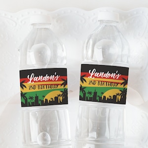 Editable Reggae Birthday Water Bottle Label, Reggae 1st Birthday Labels, Jamaican Theme Birthday, Reggae Theme, Island Themed Party Decor