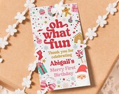 Oh What Fun Christmas Favor Tags Template, Red And Pink Christmas Thank You Tags, Girl Christmas Birthday Favors