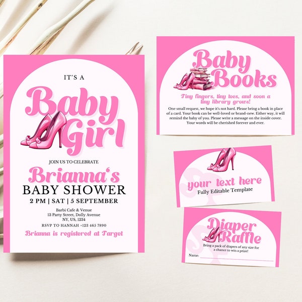 Girly Doll Baby Shower Invitation Bundle Templates, It's A Girl Baby Shower Bundle, Doll Baby Shower, Fashion Doll Baby Shower Invite Bundle