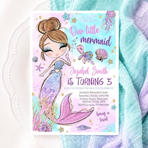 Editable Mermaid Birthday Invitation, Pink Mermaid Invite, Under the Sea Birthday Invitation, Printable Mermaid Invite, Mermaid Invite