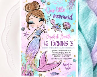 Editable Mermaid Birthday Invitation, Pink Mermaid Invite, Under the Sea Birthday Invitation, Printable Mermaid Invite, Mermaid Invite