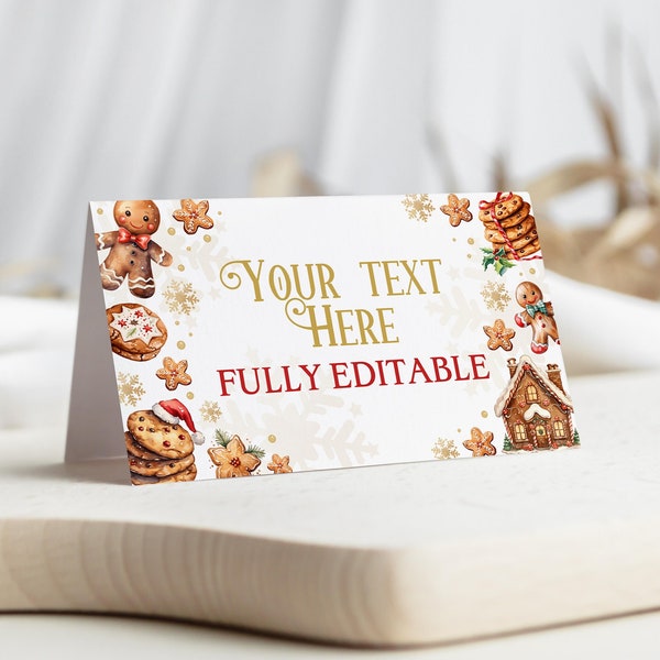 Editable Gingerbread House Decorating Party Food Label, Christmas Cookie Decorating Party Tent Cards, Gingerbread House Table Cards