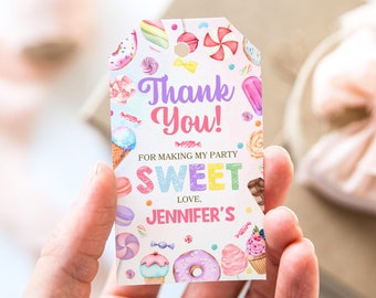 Editable Sweets Candy Thank You Favor Tags Template, Sweet Candy Birthday Decor, Sweet Celebration Birthday Tags, Candy Party Tags