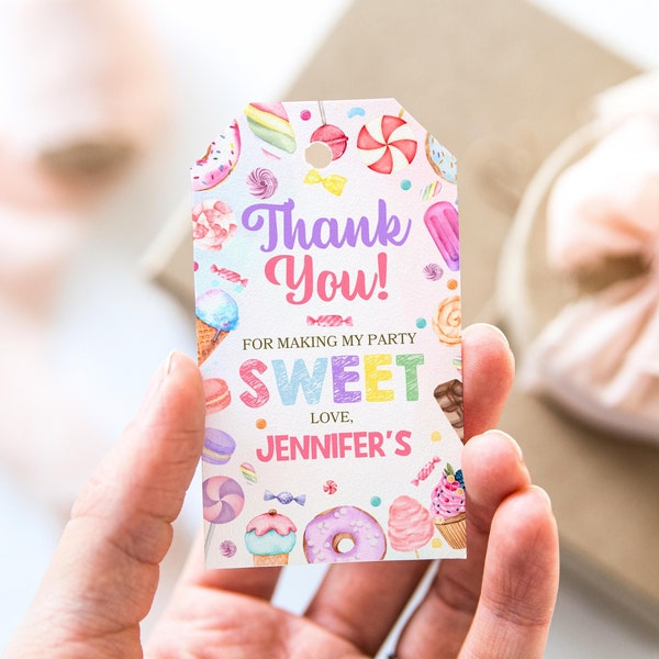 Editable Sweets Candy Thank You Favor Tags Template, Sweet Candy Birthday Decor, Sweet Celebration Birthday Tags, Candy Party Tags