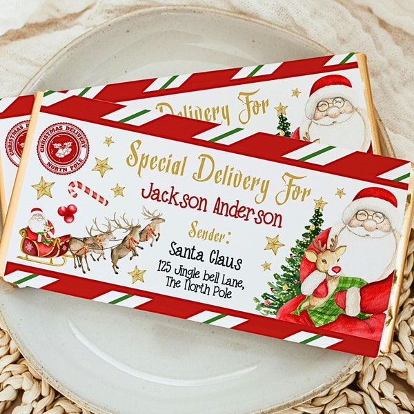 Editable Christmas Candy Bar Wrapper Template, Christmas Chocolate Wrapper Template, Christmas Chocolate Gift Printable