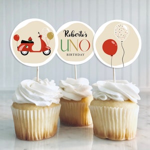 Editable Italian Scooter Birthday Cupcake Toppers, Italian Themed Birthday Party, Printable Italian Scooter Birthday Cake Topper