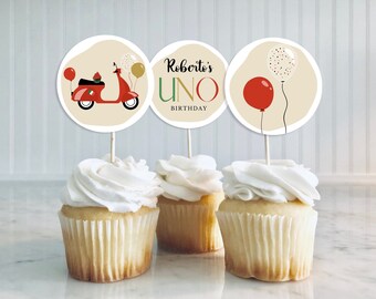 Editable Italian Scooter Birthday Cupcake Toppers, Italian Themed Birthday Party, Printable Italian Scooter Birthday Cake Topper