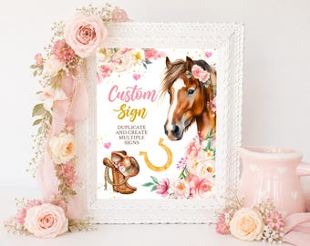 Editable Pink Horse Cowgirl Birthday Custom Sign, Pink Horse Party Decorations, Floral Cowgirl Party Decorations, Cowgirl Horse Sign