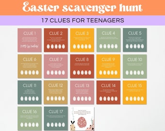 Cartes de chasse de Pâques modifiables pour les adolescents, indices de chasse au trésor de Pâques, cartes de chasse de Pâques imprimables pour les adolescents