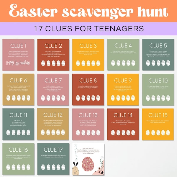 Editable Easter Hunt Cards For Teens, Easter Scavenger Hunt Clues, Printable Easter Hunt Cards For Teens