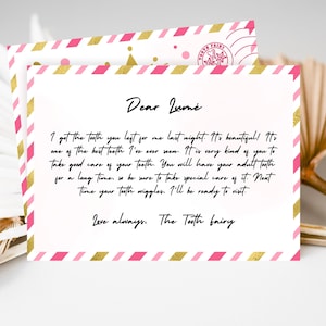 Carta editável da Fada do Dente, Envelope da Fada do Dente, Kit da Fada, Bebê de Dente Marco, Bilhete da Fada do Dente, Mini Carta da Fada do Dente, Para Imprimir