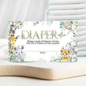 Diaper Raffle Ticket A Little Wild One Safari Baby Shower, Safari Jungle Baby Shower, Greenery Safari, Animals Baby Shower Game, SGBS02