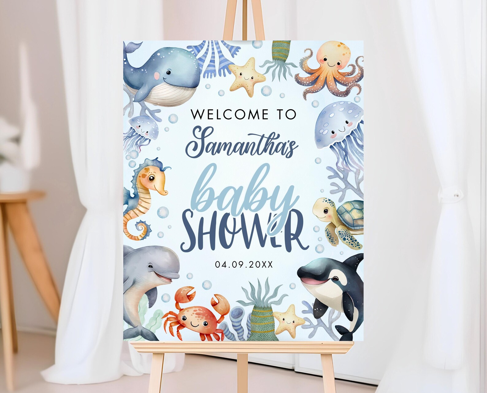 Editable Boy Under the Sea Baby Shower Welcome Sign, Ocean Baby Shower ...