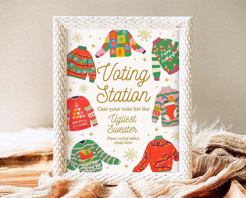 Editable Ugly Sweater Party Voting Station Sign, Christmas Ugly Sweater ...