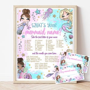 What&#39;s Your Mermaid Name Game, Mermaid Party Game, Glitter Mermaid Party Signs, Mermaid Birthday Party Game, Mermaid Party Decor