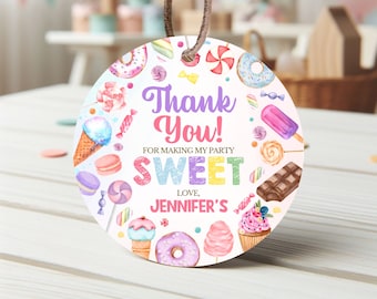 Modèle d'étiquettes modifiables de bonbons bonbons merci, décoration d'anniversaire bonbon sucré, étiquettes d'anniversaire douce célébration, étiquettes de fête de bonbons, GSBP01