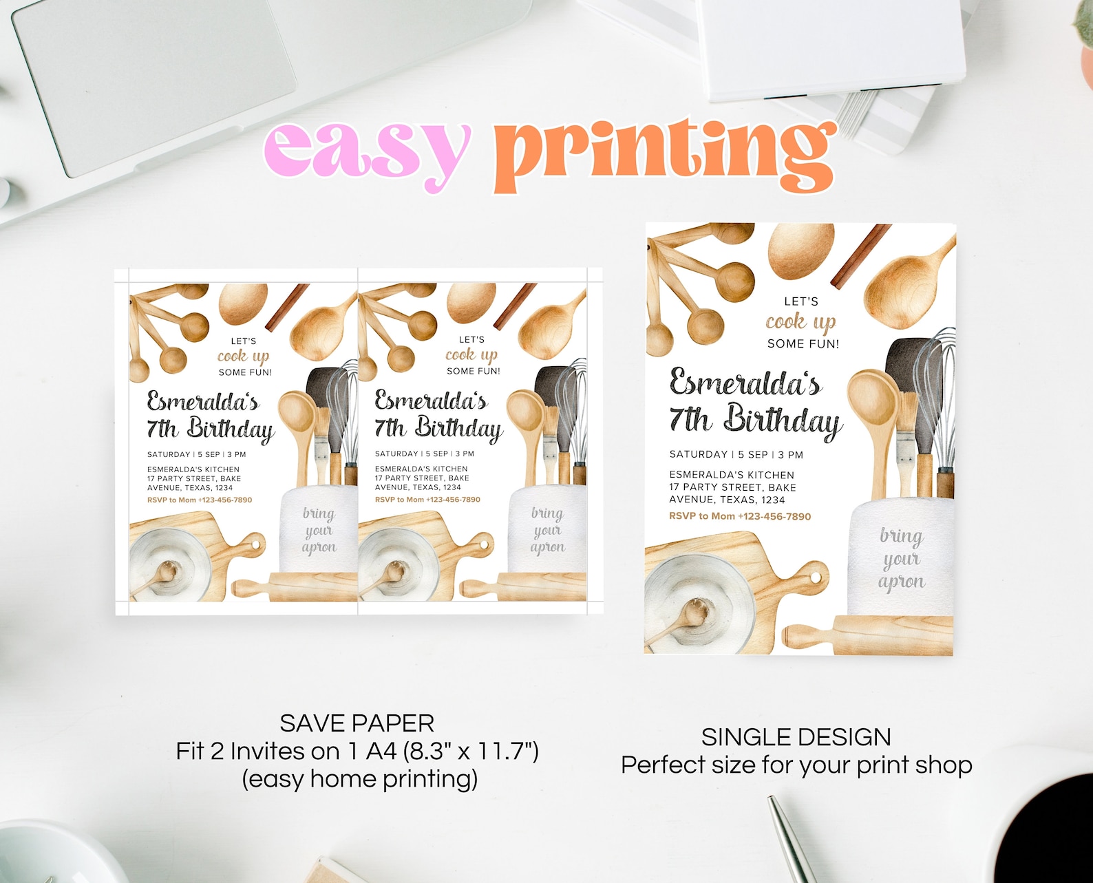 Editable Cooking Party Birthday Invitation, Baking Cooking Party, Chef ...
