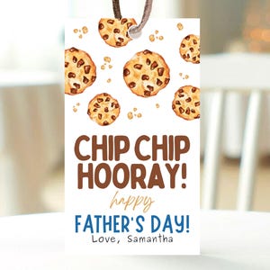 Editable Father&#39;s Day Cookie Tag: Choc Chip Design (Instant Download, 2x3.5 inch Canva Template)